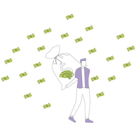 Man carries a huge bag of money  Illustration