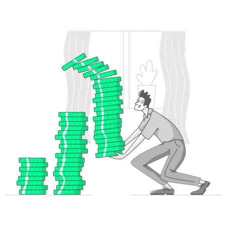 Man carries a stack of coins Illustration