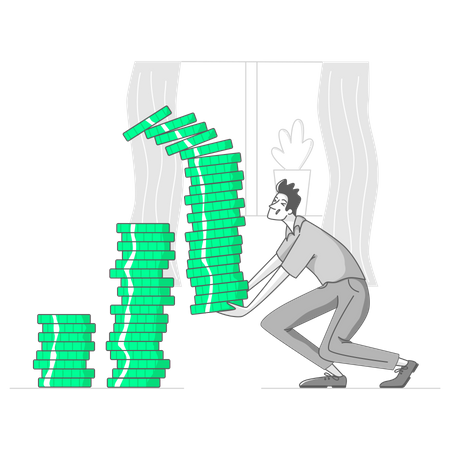 Man carries a stack of coins  Illustration