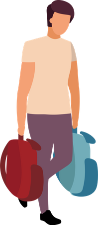 Man carries backpacks Illustration