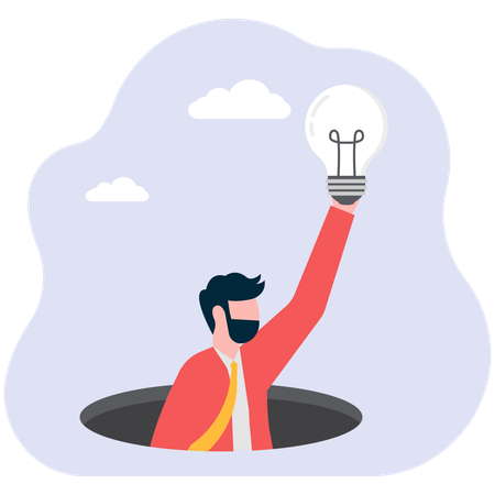 Man carries dead idea lamp from  hole  Illustration