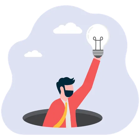 Man carries dead idea lamp from  hole  Illustration
