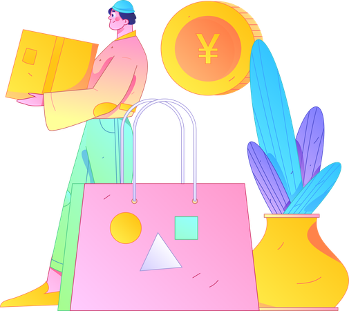 Man carries shopping box  Illustration