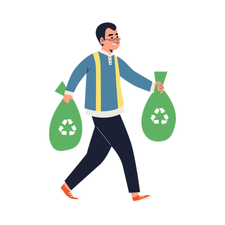 Man carries sorted trash for garbage recycling  Illustration