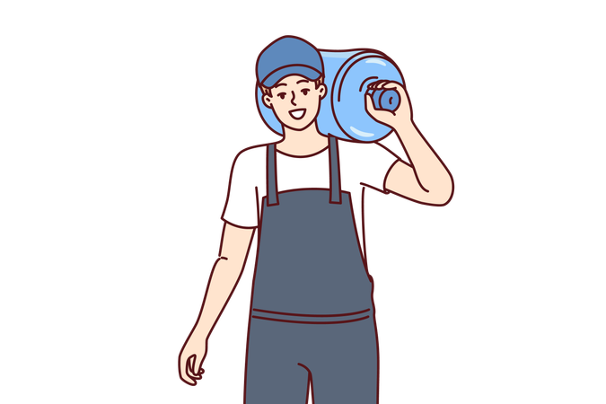 Man carries water bottle for cooler  Illustration