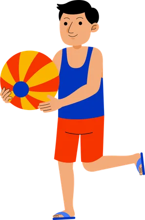 Man Carry Beach Ball  Illustration