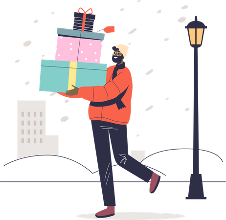 Man carry christmas gifts Illustration