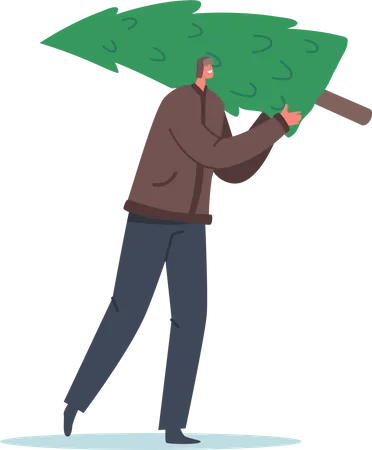 Man Carry Fir Tree  Illustration