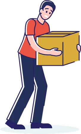 Man carry heavy box Illustration