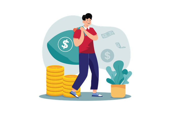 Man carrying a bag of money  Illustration