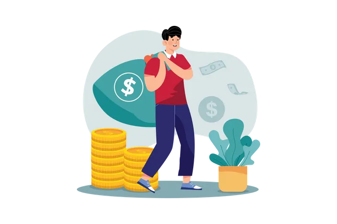 Man carrying a bag of money  Illustration