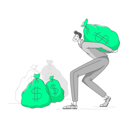 Man carrying a bag of money  Illustration