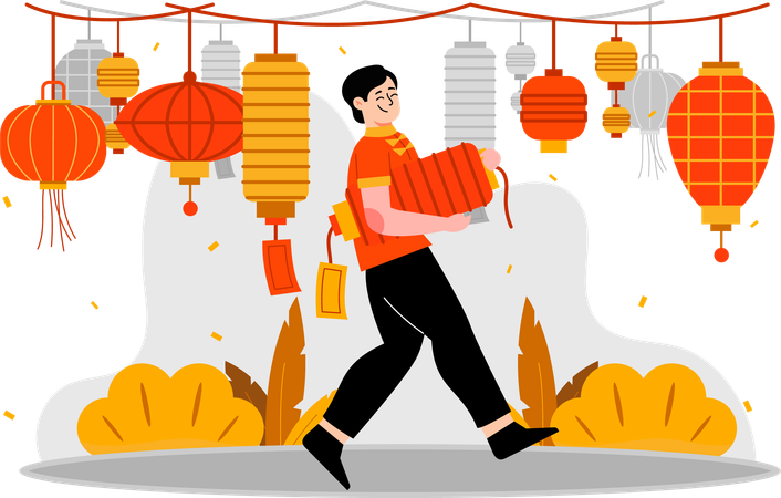 Man carrying a lantern  Illustration