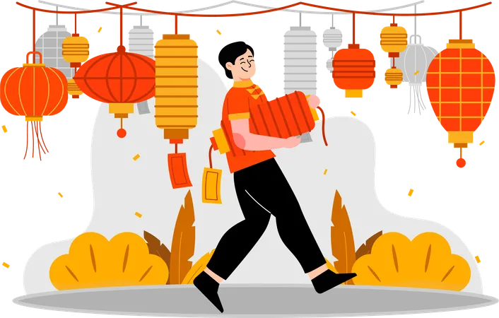 Man carrying a lantern  Illustration