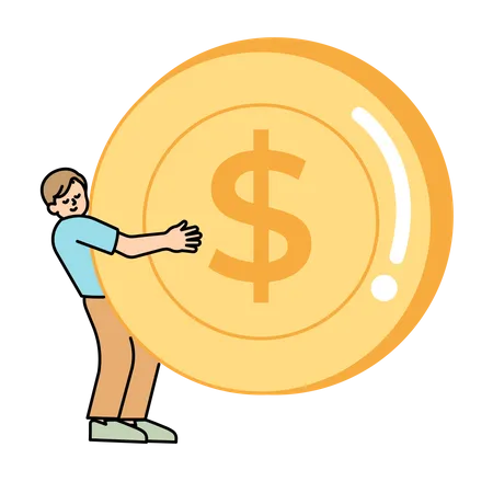 Man Carrying A Large Coin Simple Vector Illustration Illustration
