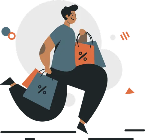 Illustration Of A Man Carrying A Shopping Bag Happy Whether Its Fashion Electronics Or Delicious Food Digital Advancements Have Made These Illustrations A Visual Form For Education Posters Web And Campaigns Illustration