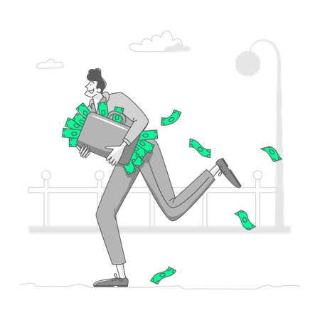 Man carrying a suitcase full of money Illustration