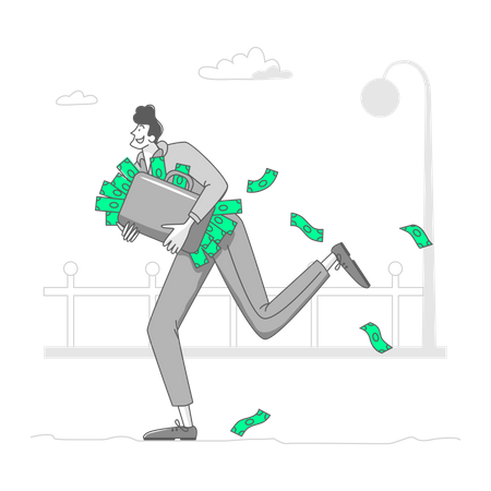 Man carrying a suitcase full of money  Illustration