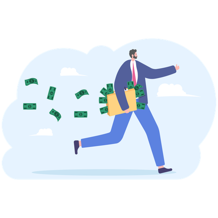 Man carrying a suitcase full of money  Illustration