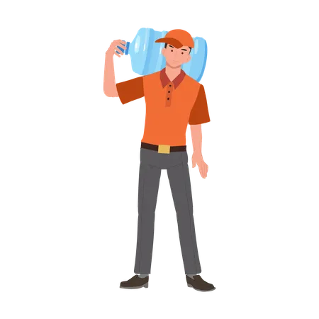 Man carrying big water bottle  Illustration