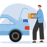 illustrations of man putting box in car trunk