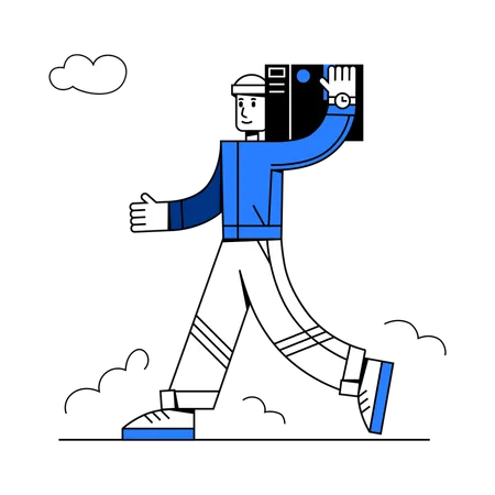 Man carrying box on his shoulder  Illustration