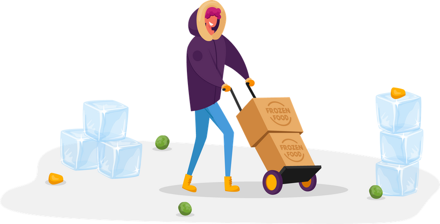 Man carrying boxes of frozen food  Illustration
