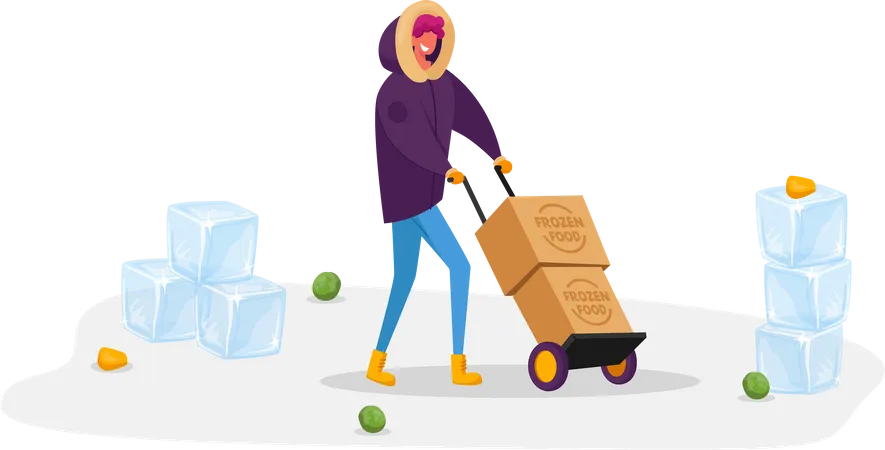Man carrying boxes of frozen food Illustration
