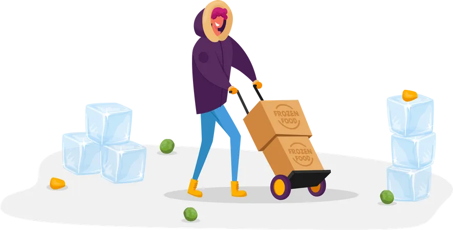 Man carrying boxes of frozen food  Illustration