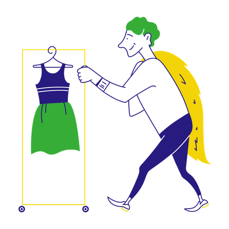 Man carrying bucket of suits  Illustration