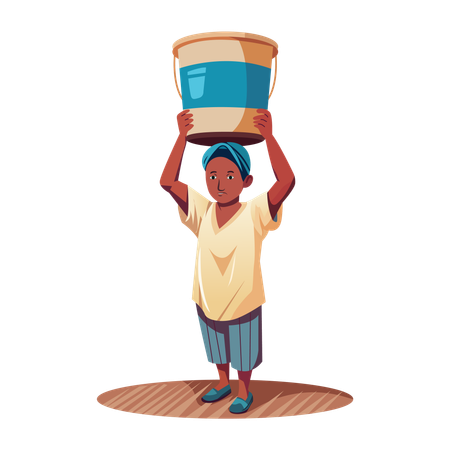 Man carrying bucket on head  Illustration