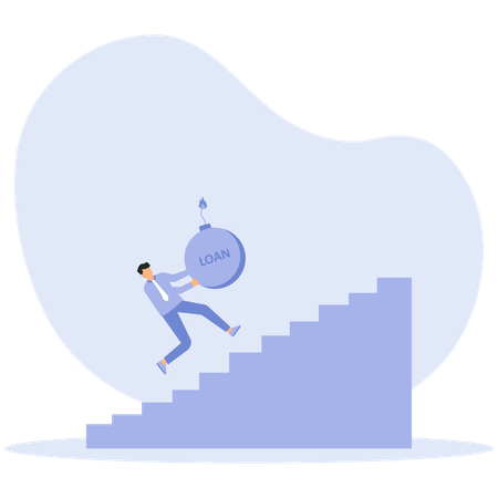 Man carrying burden with loan word and trying to climb stairs  Illustration