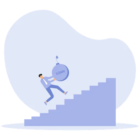 Man carrying burden with loan word and trying to climb stairs  Illustration