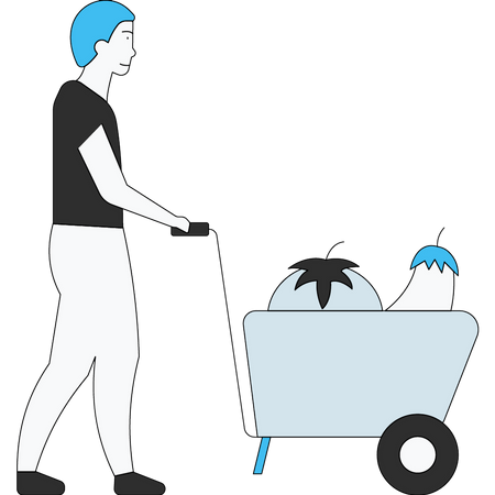 Man carrying cart of fruits and vegetables Illustration
