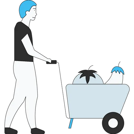 Man carrying cart of fruits and vegetables Illustration