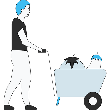 Man carrying cart of fruits and vegetables  Illustration