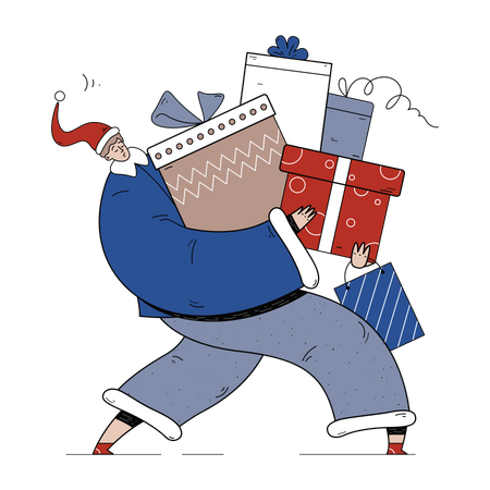 Man carrying Christmas gifts  Illustration