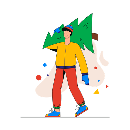 Man carrying christmas tree  Illustration