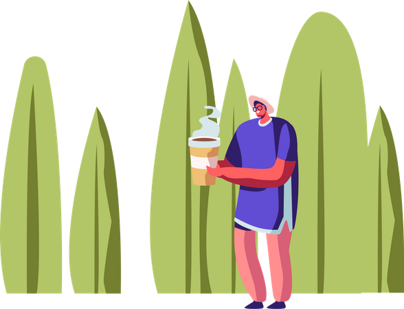 Man Carrying Eco Paper Package Cup for Beverage in Hands Illustration