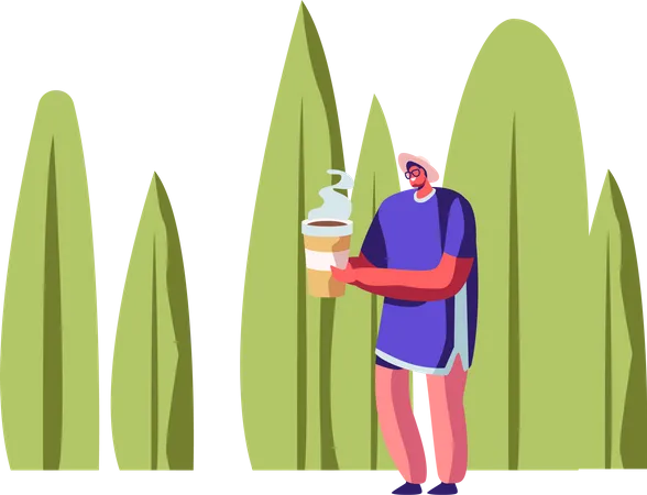Man Carrying Eco Paper Package Cup for Beverage in Hands  Illustration