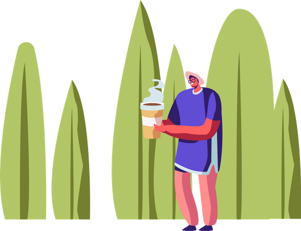 Man Carrying Eco Paper Package Cup for Beverage in Hands  Illustration