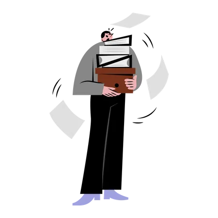 Man Carrying File Folders Vector Illustration In Flat Color Design Illustration
