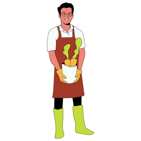 Man carrying flower pot  Illustration