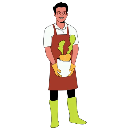 Man carrying flower pot  Illustration