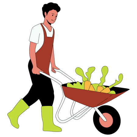 Man carrying garden cart  Illustration