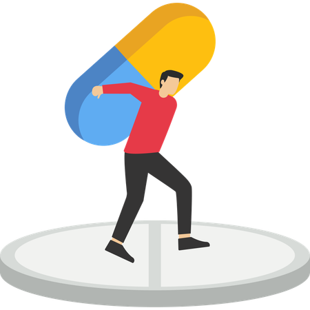 Man carrying giant medicine debt burden after cure from COVID-19  Illustration