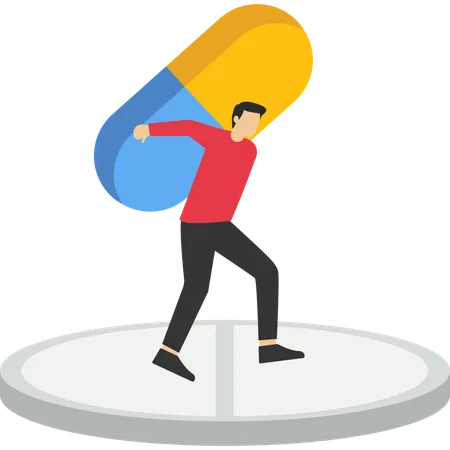 Man carrying giant medicine debt burden after cure from COVID-19  Illustration