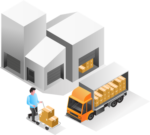 Man carrying goods to truck  Illustration