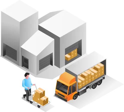 Man carrying goods to truck Illustration