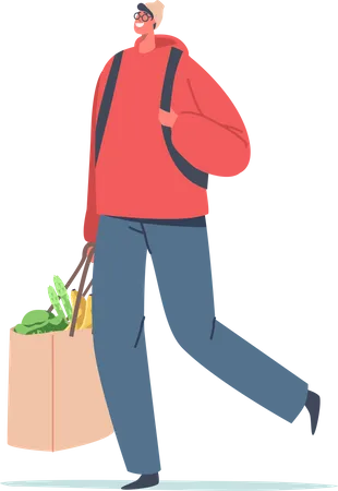 Man carrying grocery bag  Illustration